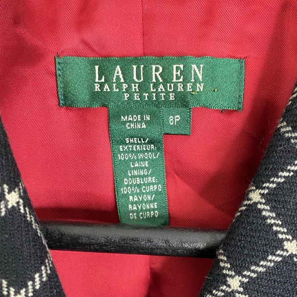 LAUREN RALPH LAUREN GREEN LABEL 100% WOOL VEST IN BLACK & WHITE GRID LINES - Picture 11 of 11